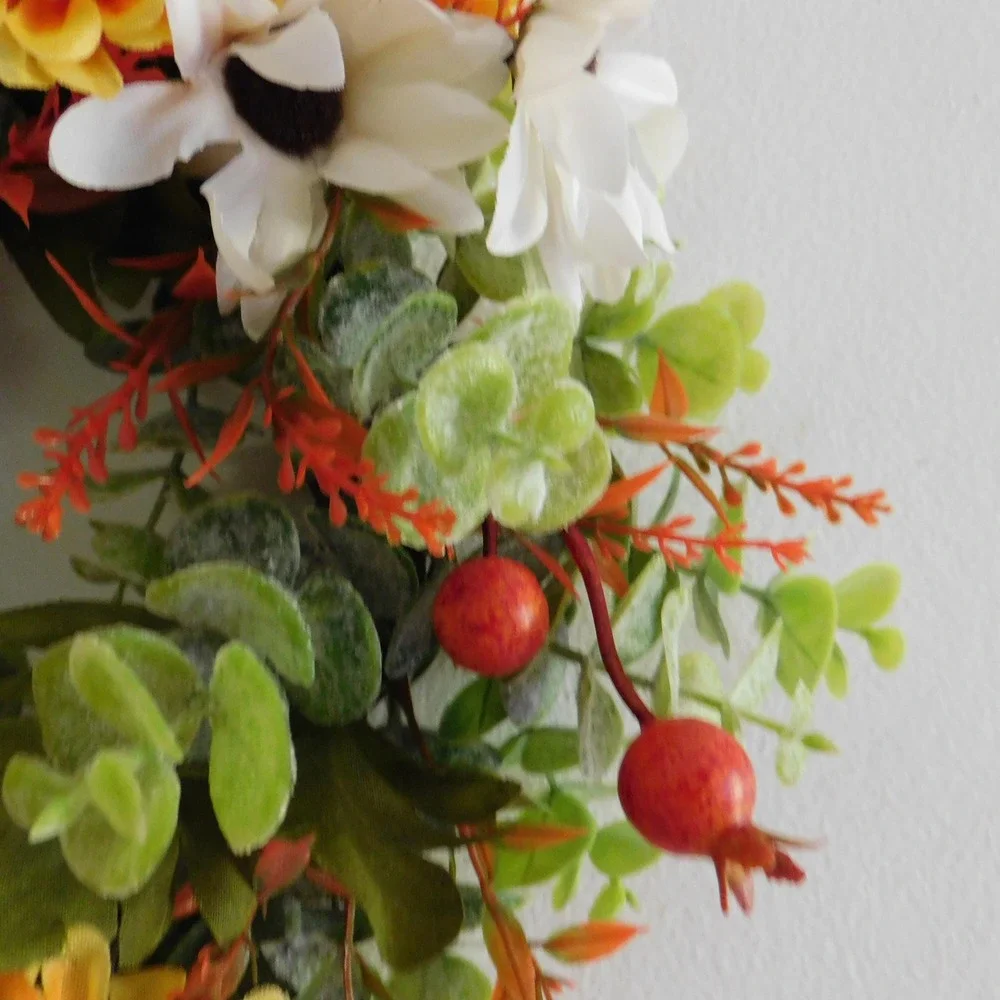 Mini Fall Wreath, Candle Ring, Grapevine Wreath, Year Round Cabinet Decor MIrror